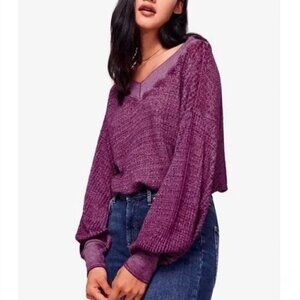 Free People We the Free Plum Purple South Side Relaxed Fit Thermal Top XS